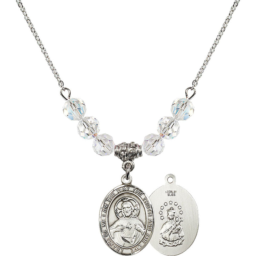 Sterling Silver Scapular Birthstone Necklace with Crystal Beads - 8098