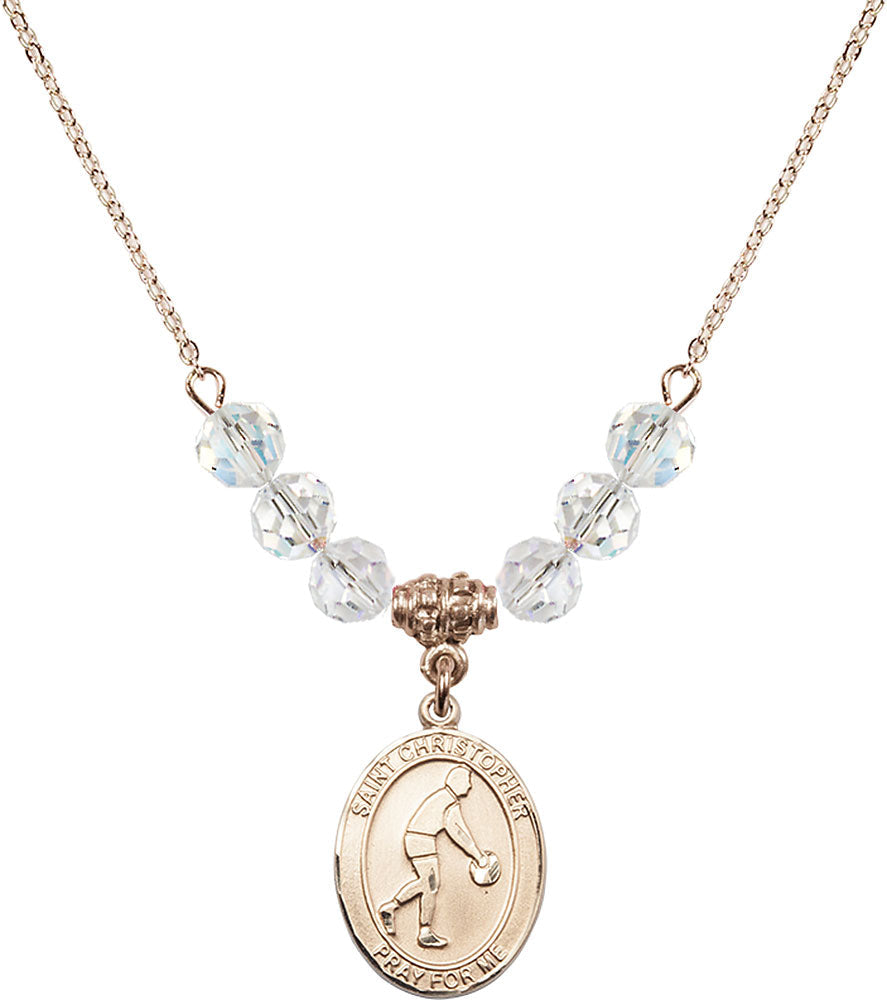 14kt Gold Filled Saint Christopher/Basketball Birthstone Necklace with Crystal Beads - 8153