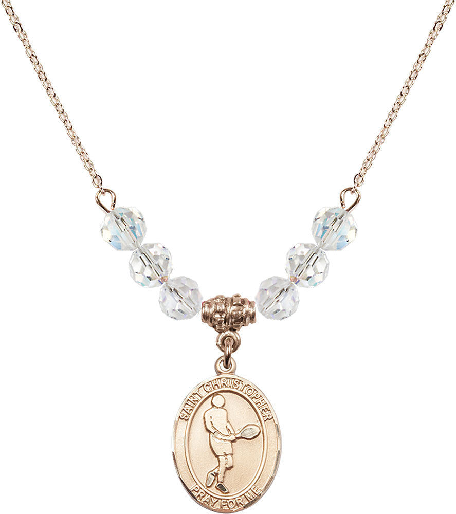14kt Gold Filled Saint Christopher/Tennis Birthstone Necklace with Crystal Beads - 8156