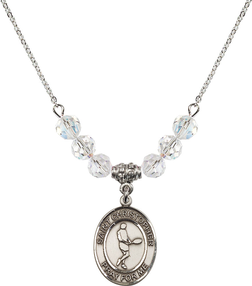 Sterling Silver Saint Christopher/Tennis Birthstone Necklace with Crystal Beads - 8156