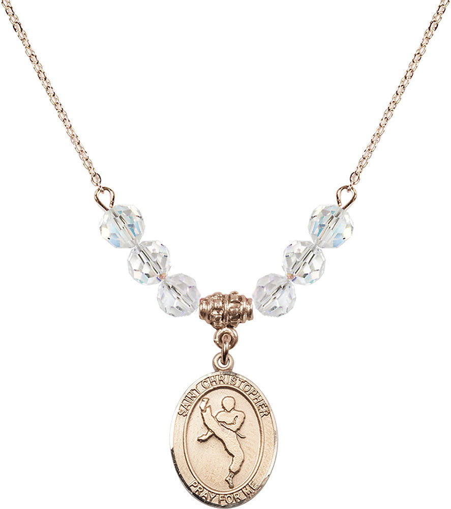 14kt Gold Filled Saint Christopher/Martial Arts Birthstone Necklace with Crystal Beads - 8158