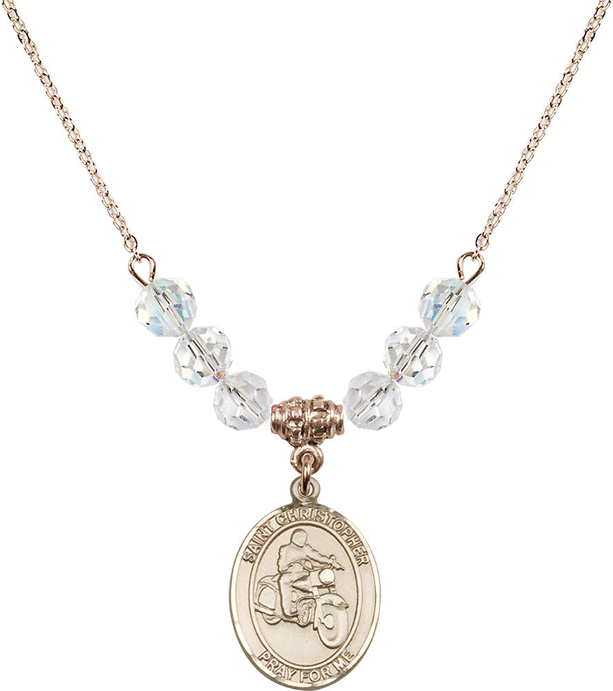 14kt Gold Filled Saint Christopher/Motorcycle Birthstone Necklace with Crystal Beads - 8185