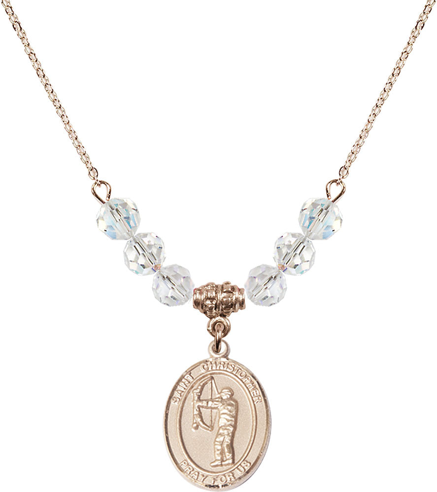 14kt Gold Filled Saint Christopher/Archery Birthstone Necklace with Crystal Beads - 8190