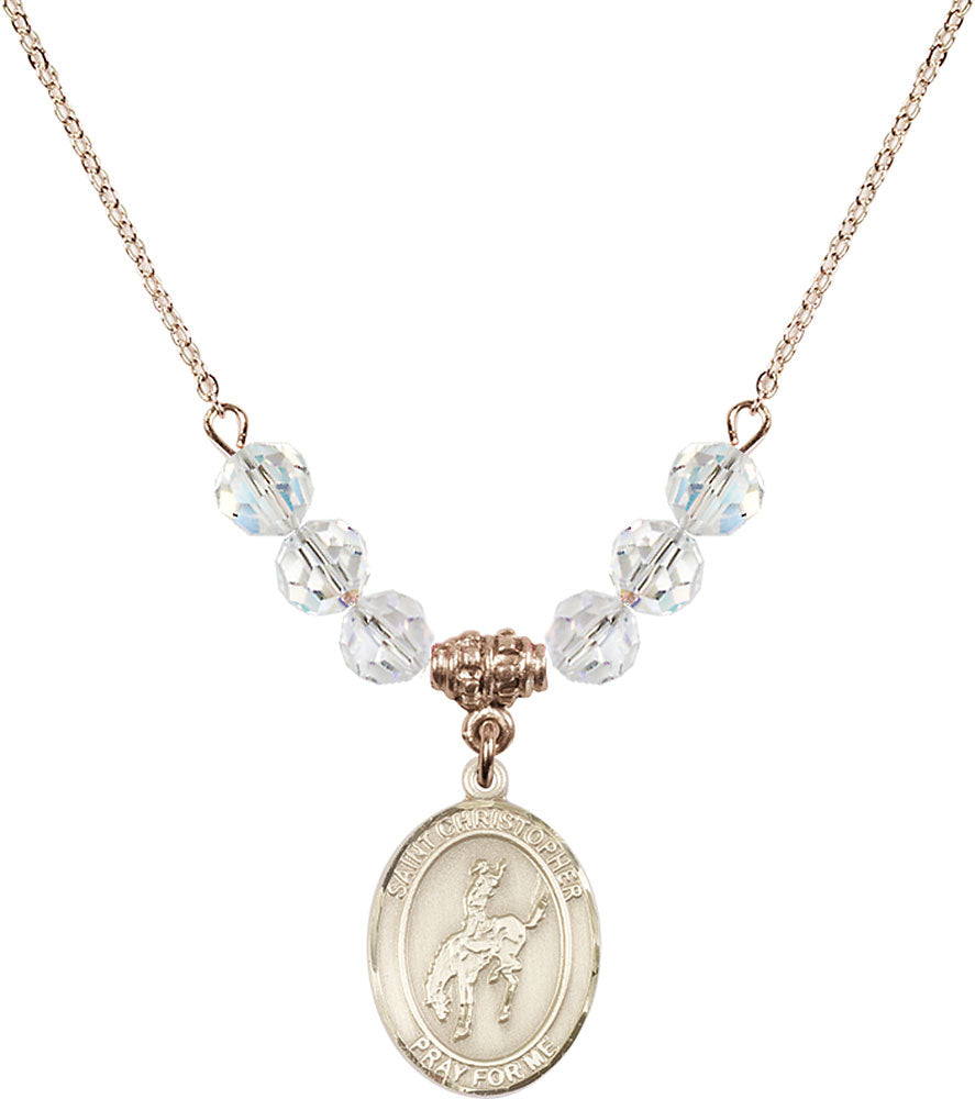 14kt Gold Filled Saint Christopher / Rodeo Birthstone Necklace with Crystal Beads - 8192