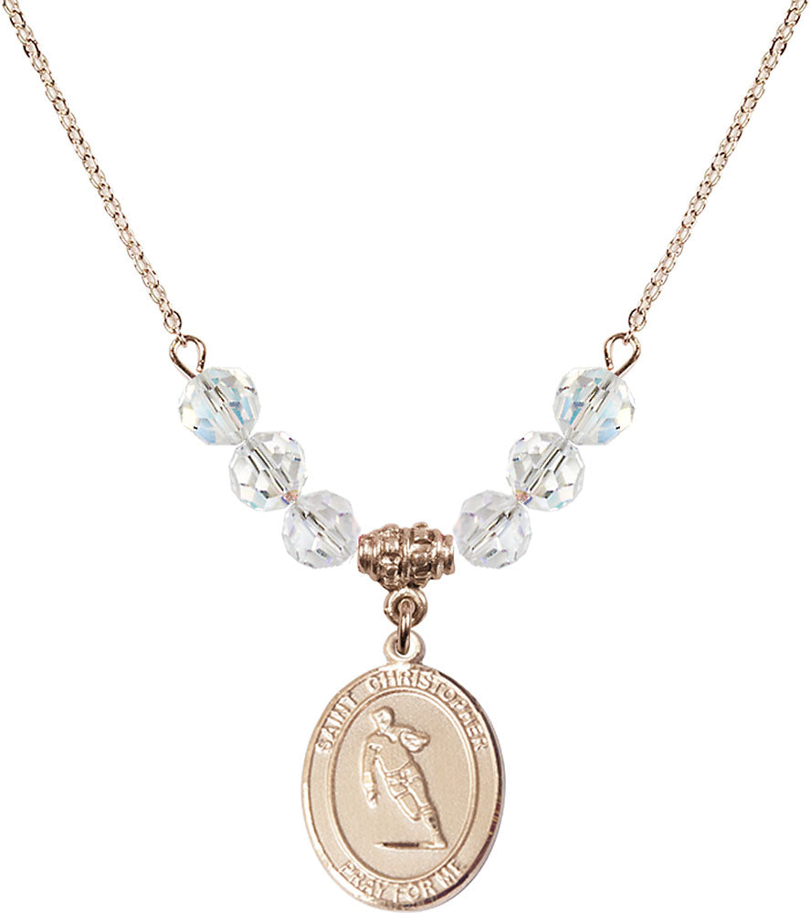 14kt Gold Filled Saint Christopher / Rugby Birthstone Necklace with Crystal Beads - 8194