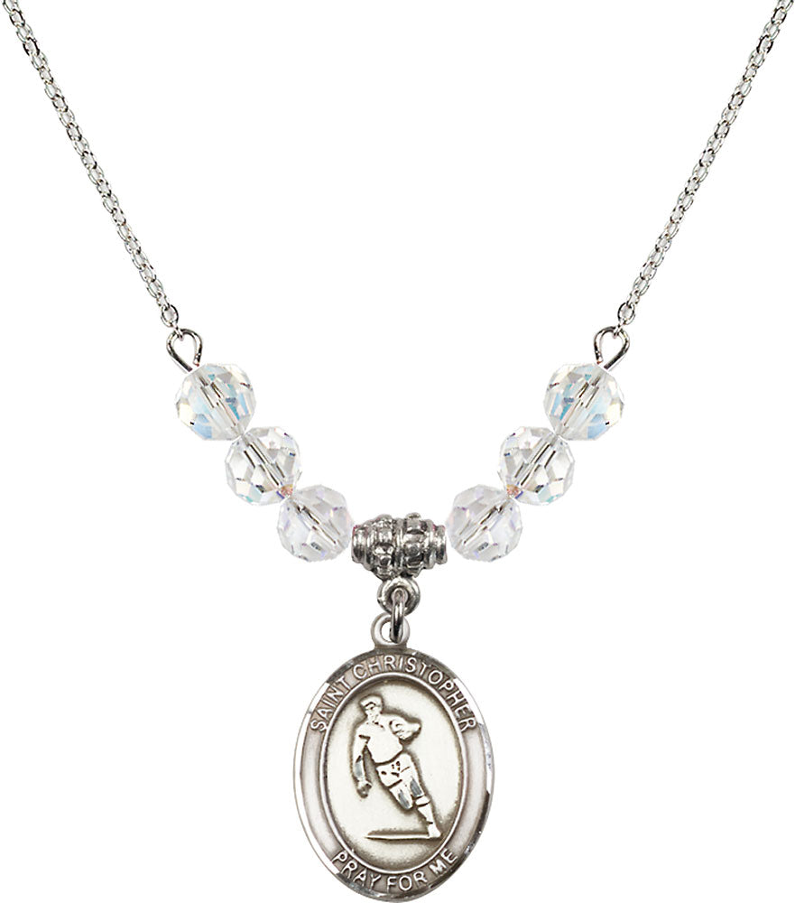 Sterling Silver Saint Christopher / Rugby Birthstone Necklace with Crystal Beads - 8194