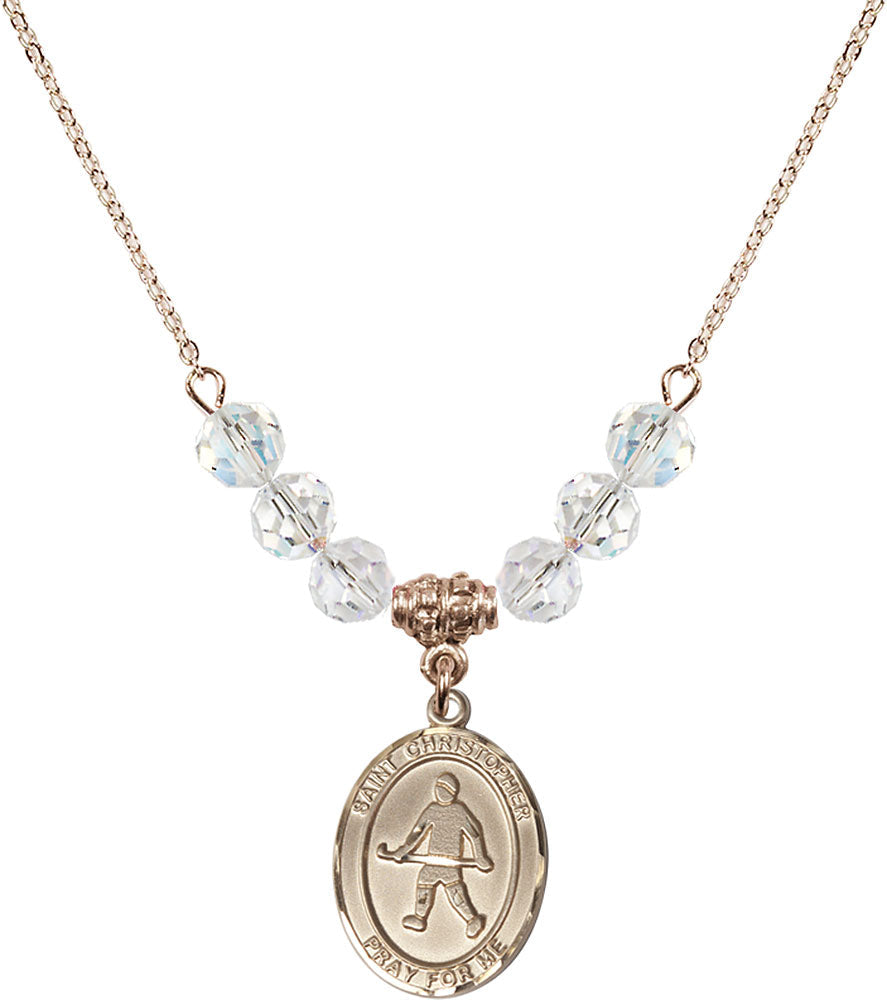 14kt Gold Filled Saint Christopher / Field Hockey Birthstone Necklace with Crystal Beads - 8195