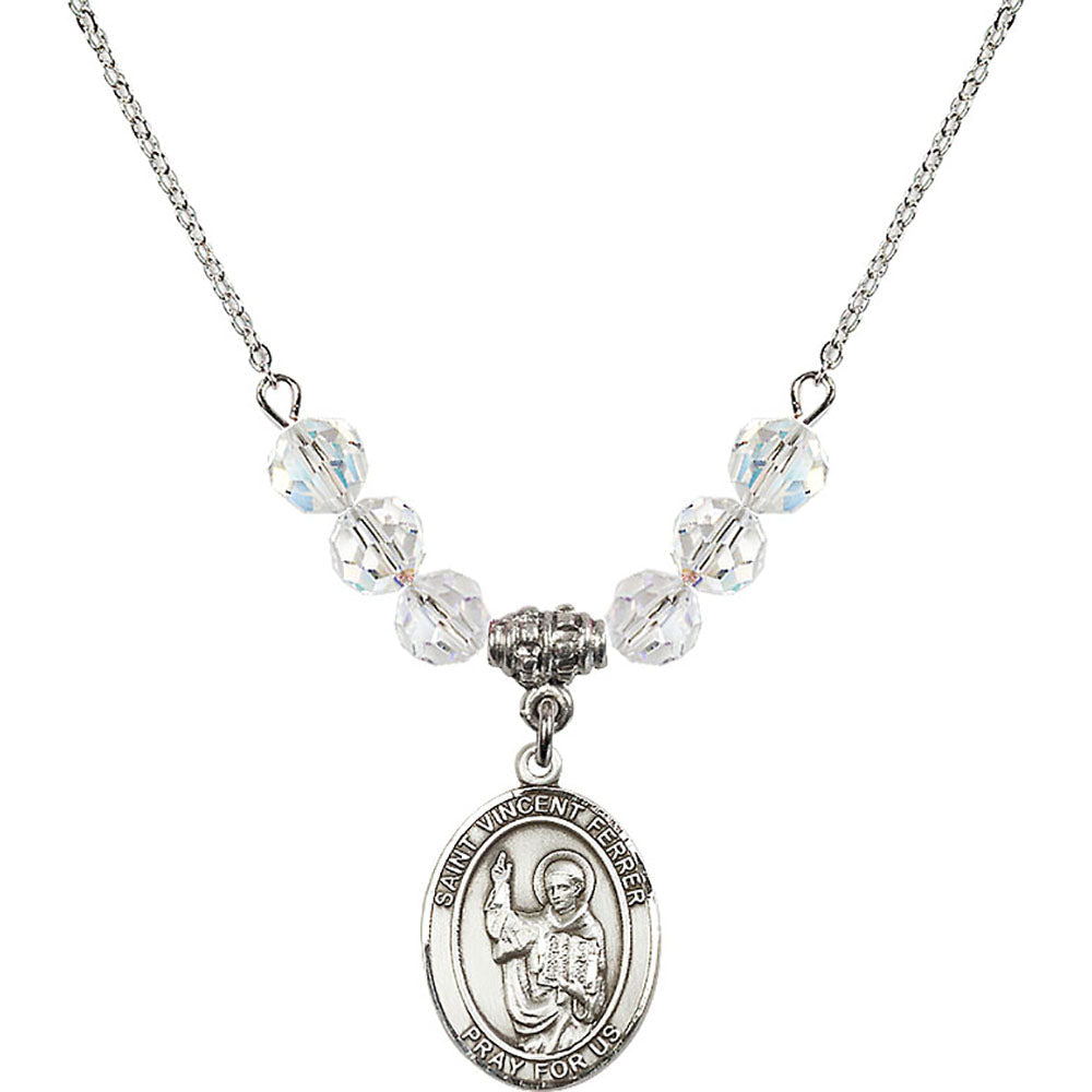 Sterling Silver Saint Vincent Ferrer Birthstone Necklace with Crystal Beads - 8201