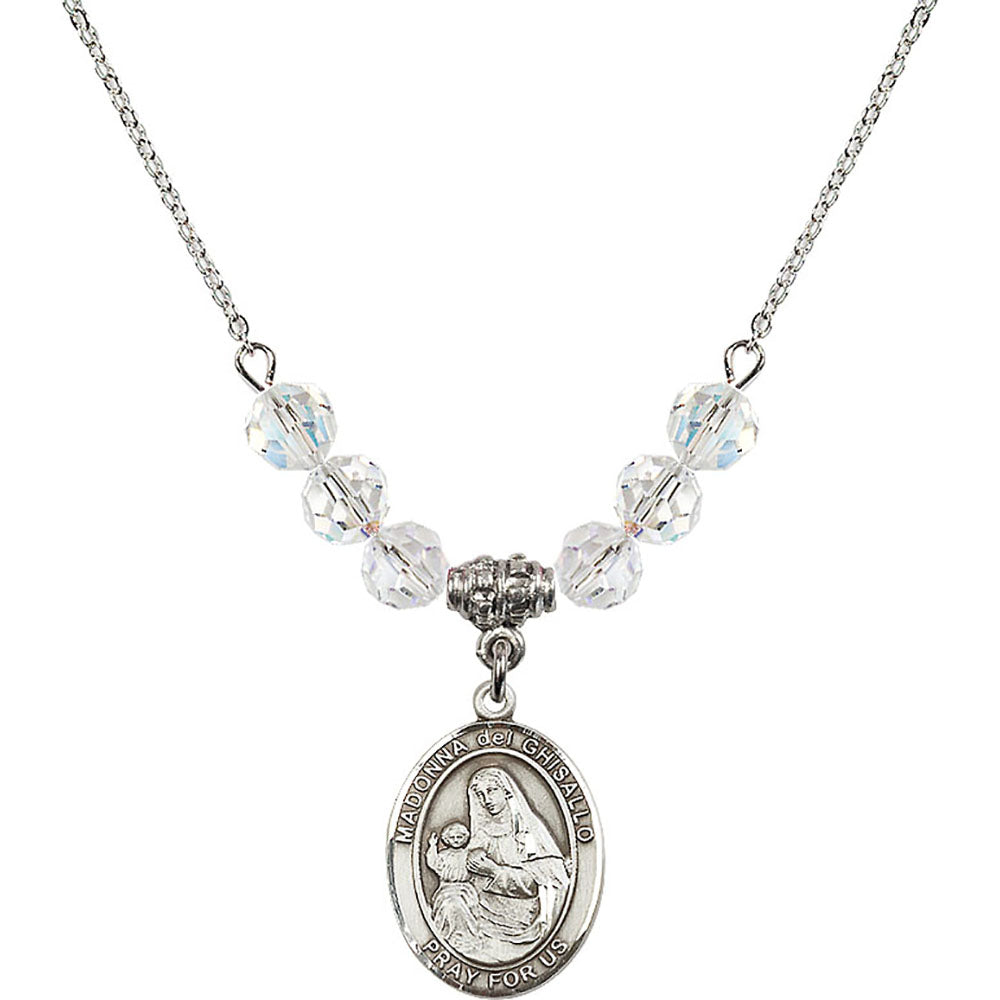 Sterling Silver Madonna del Ghisallo Birthstone Necklace with Crystal Beads - 8203