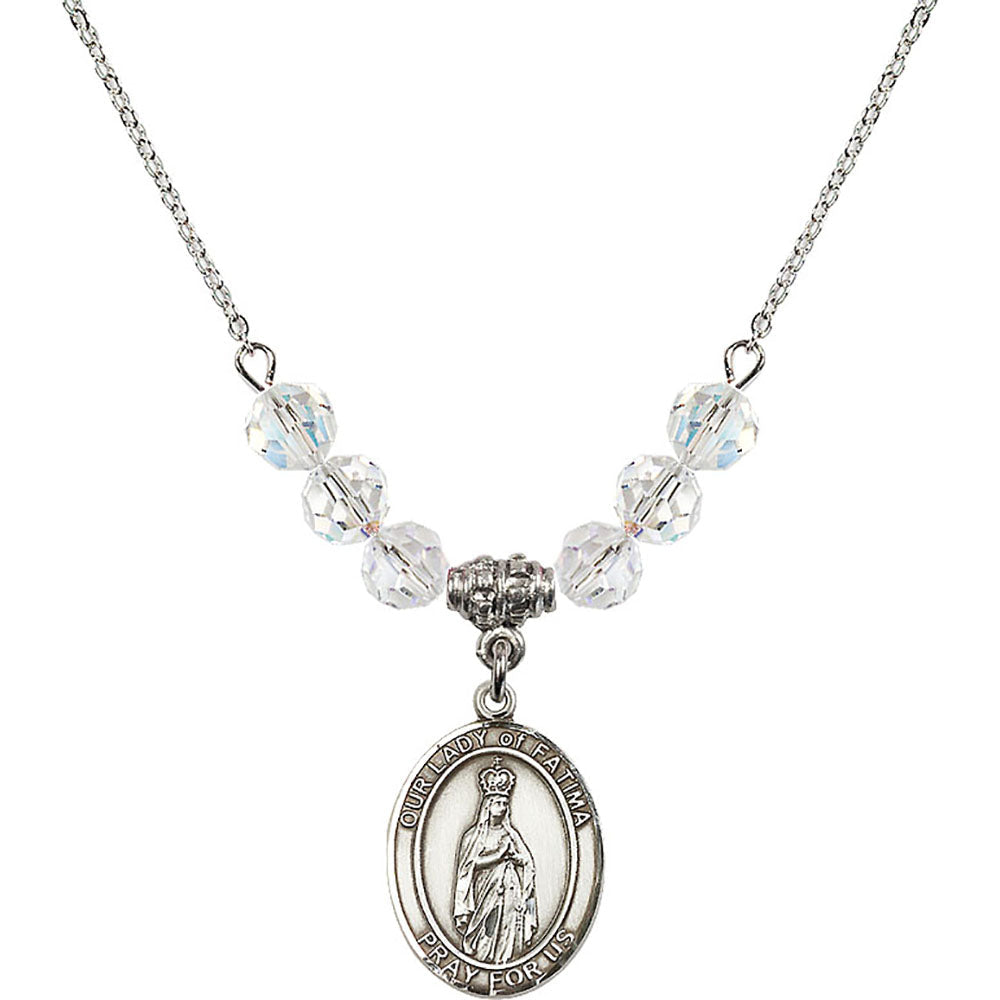 Sterling Silver Our Lady of Fatima Birthstone Necklace with Crystal Beads - 8205