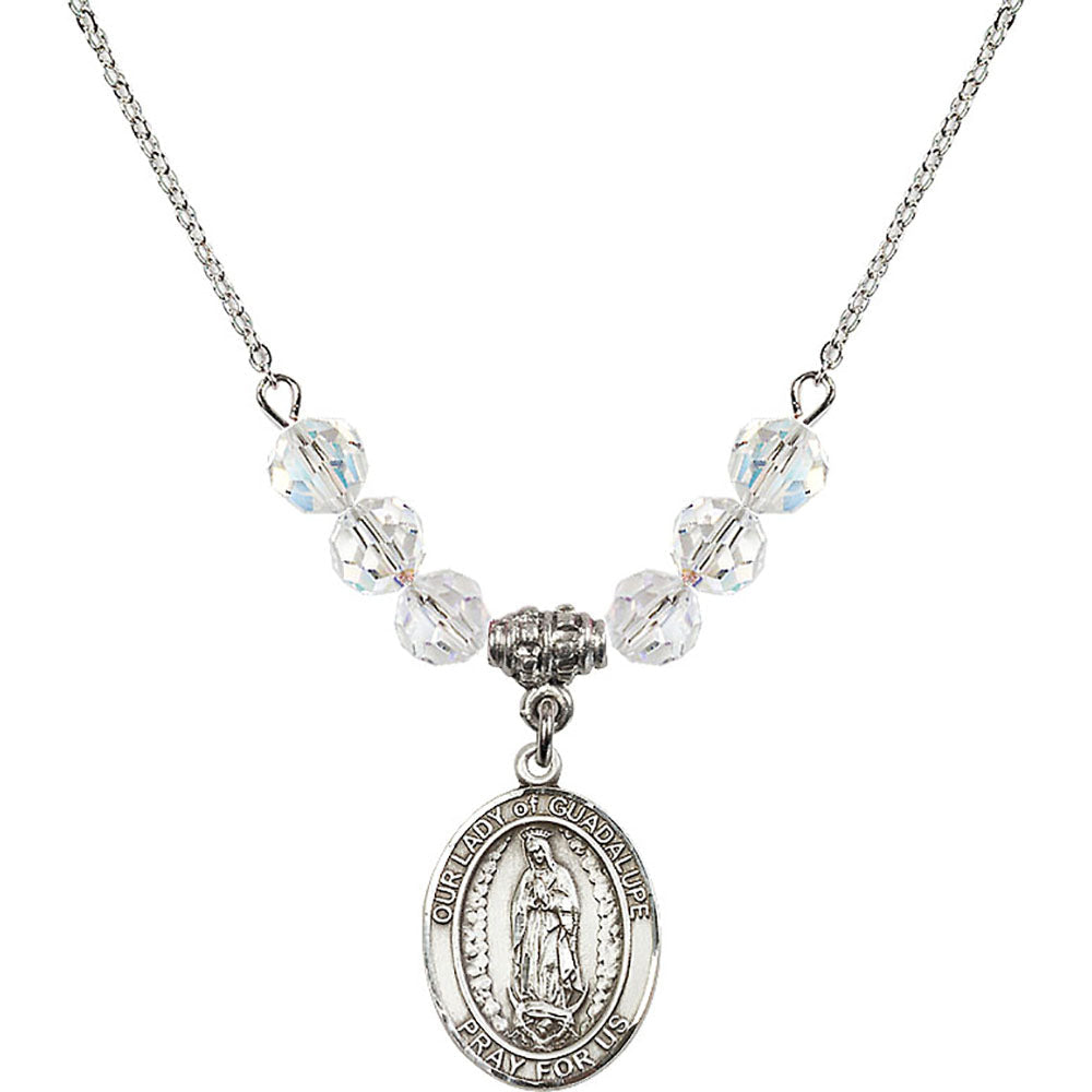 Sterling Silver Our Lady of Guadalupe Birthstone Necklace with Crystal Beads - 8206