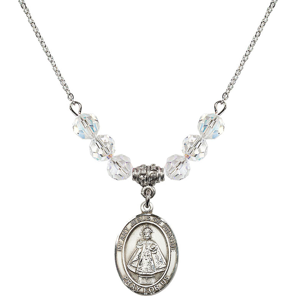 Sterling Silver Infant of Prague Birthstone Necklace with Crystal Beads - 8207