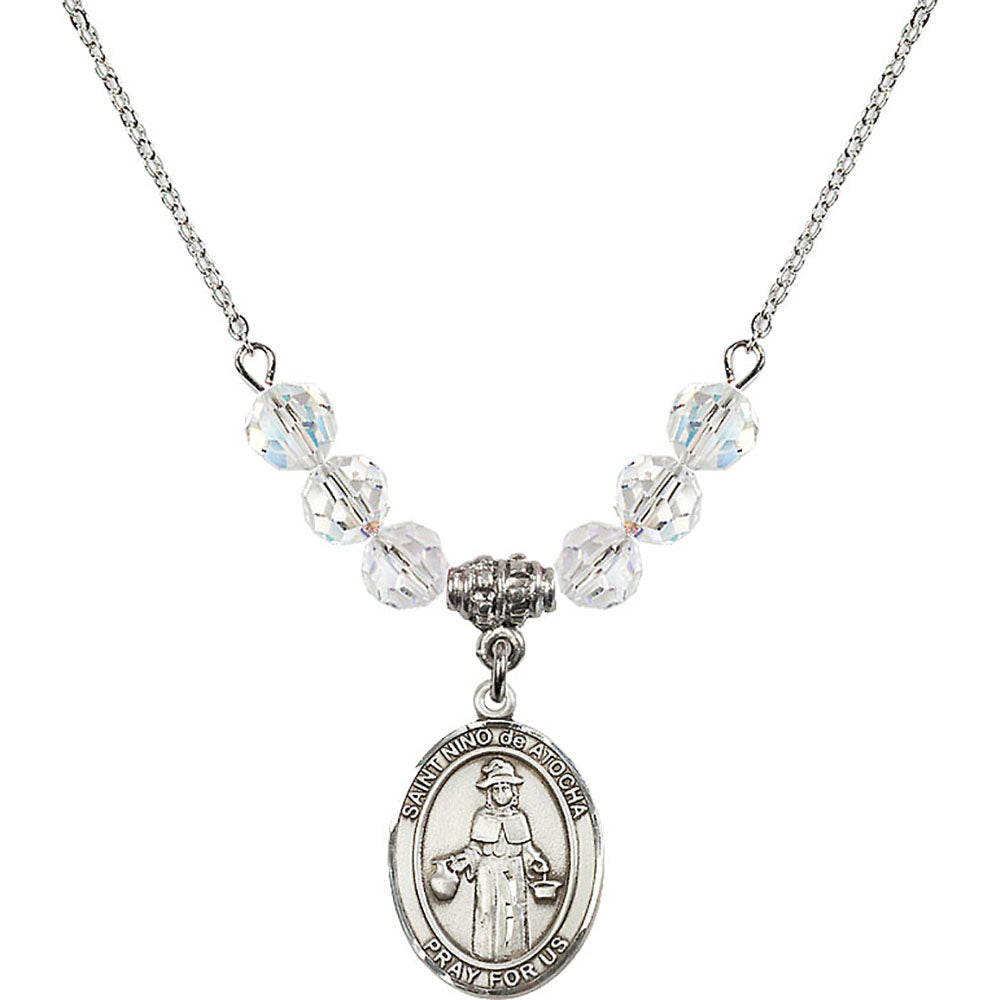 Sterling Silver Saint Nino de Atocha Birthstone Necklace with Crystal Beads - 8214