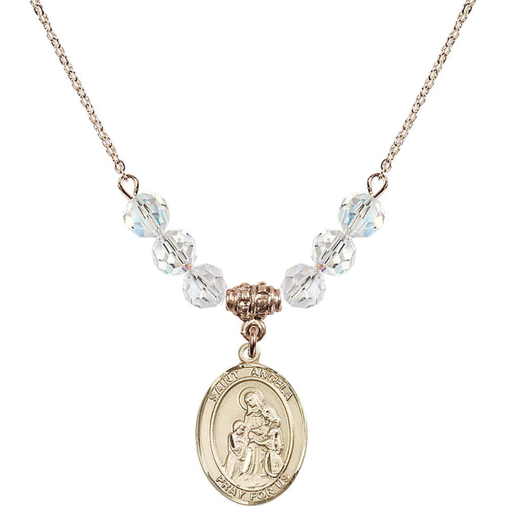 14kt Gold Filled Saint Angela Merici Birthstone Necklace with Crystal Beads - 8284