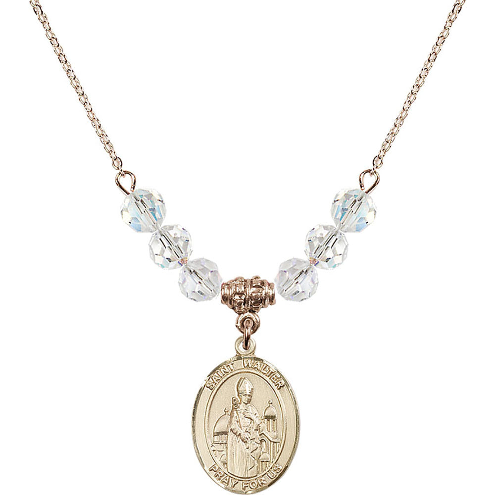 14kt Gold Filled Saint Walter of Pontoise Birthstone Necklace with Crystal Beads - 8285
