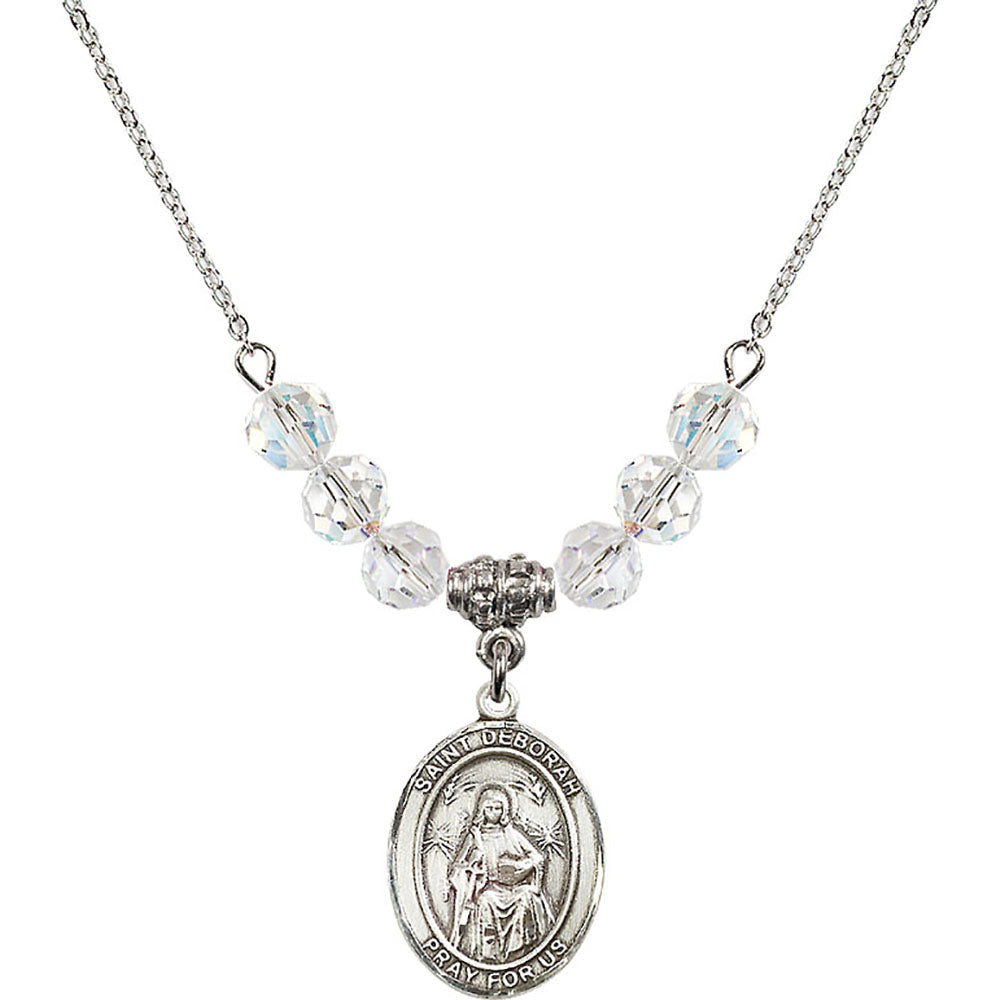 Sterling Silver Saint Deborah Birthstone Necklace with Crystal Beads - 8286