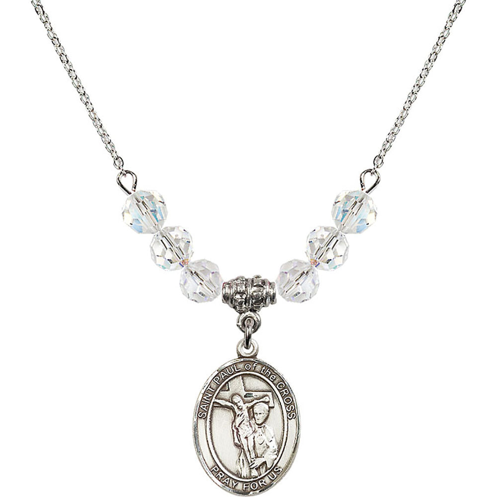 Sterling Silver Saint Paul of the Cross Birthstone Necklace with Crystal Beads - 8318