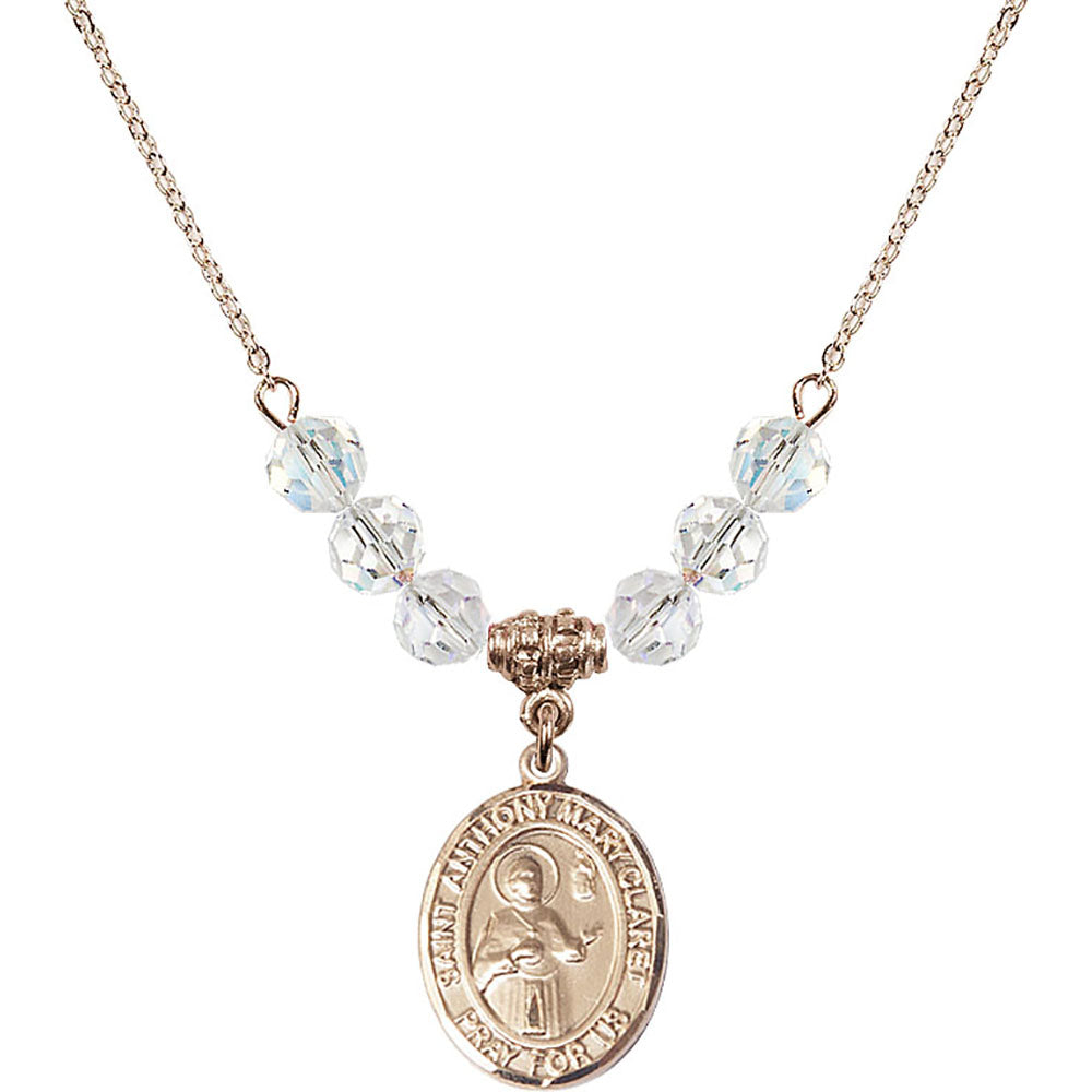 14kt Gold Filled Saint Anthony Mary Claret Birthstone Necklace with Crystal Beads - 8416