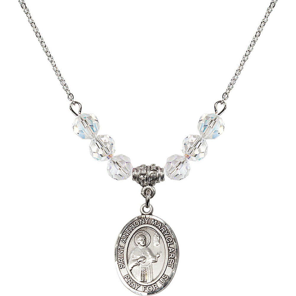 Sterling Silver Saint Anthony Mary Claret Birthstone Necklace with Crystal Beads - 8416