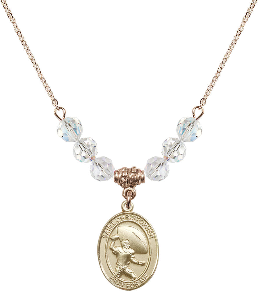 14kt Gold Filled Saint Christopher / Football Birthstone Necklace with Crystal Beads - 8501