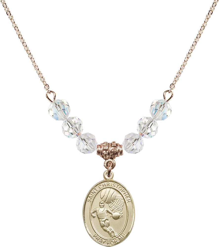 14kt Gold Filled Saint Christopher/Basketball Birthstone Necklace with Crystal Beads - 8502
