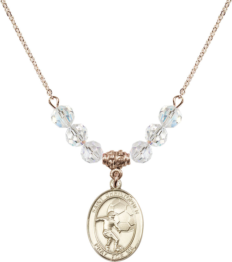 14kt Gold Filled Saint Christopher/Soccer Birthstone Necklace with Crystal Beads - 8503