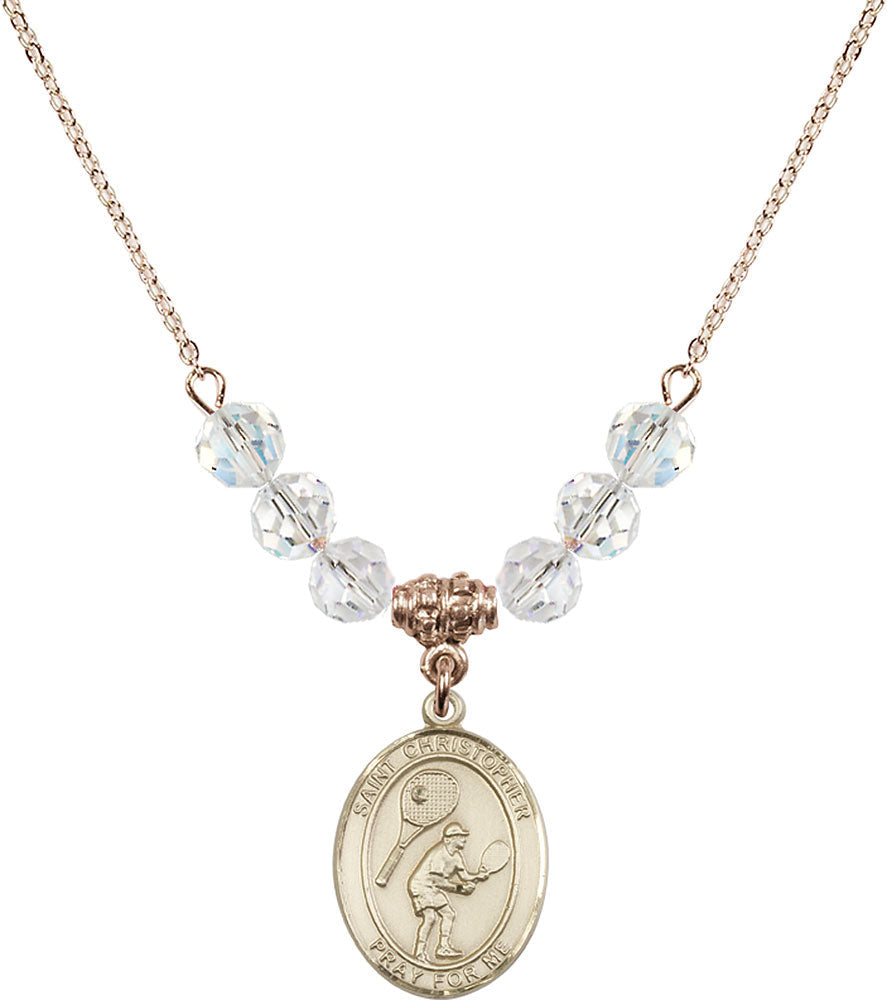 14kt Gold Filled Saint Christopher/Tennis Birthstone Necklace with Crystal Beads - 8505