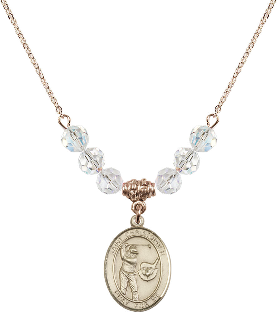 14kt Gold Filled Saint Christopher/Golf Birthstone Necklace with Crystal Beads - 8506