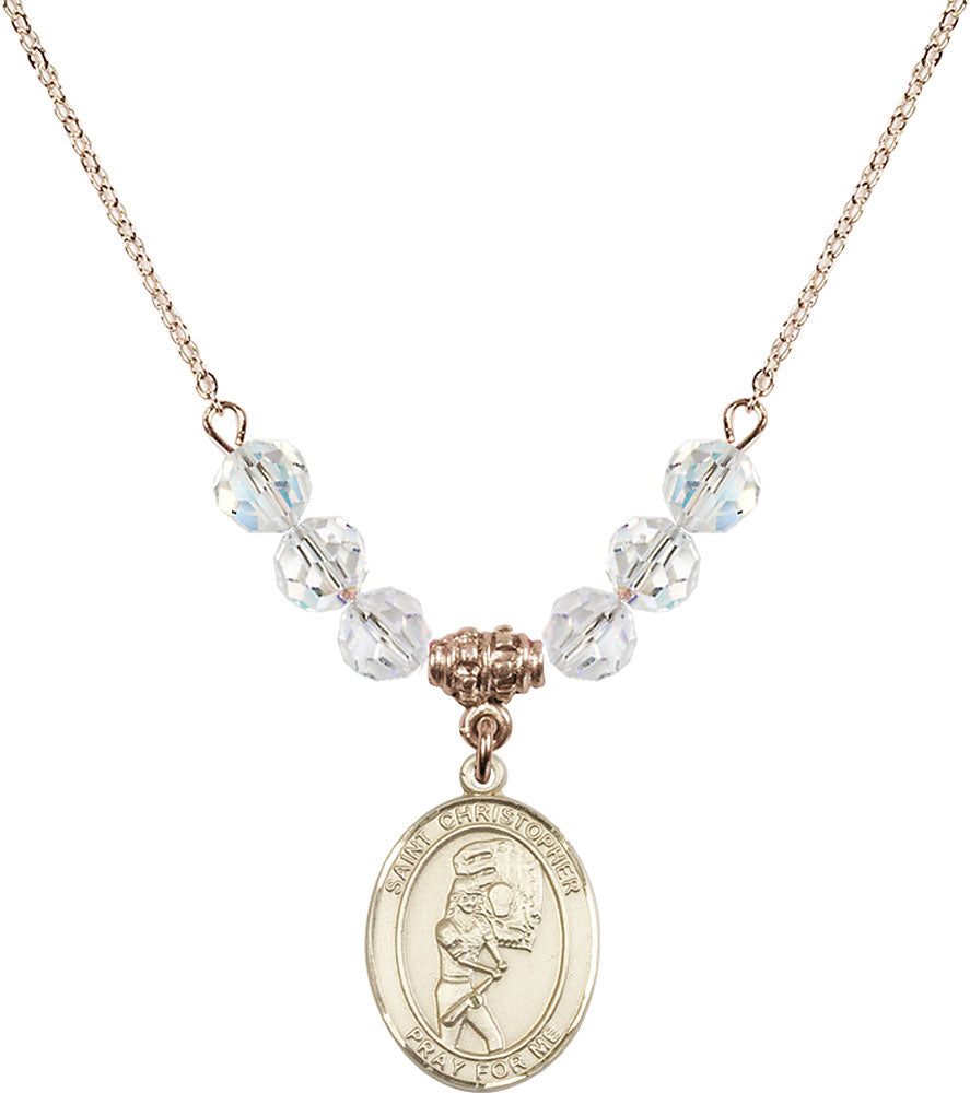 14kt Gold Filled Saint Christopher/Softball Birthstone Necklace with Crystal Beads - 8507