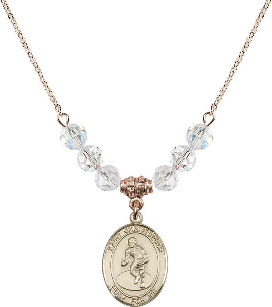 14kt Gold Filled Saint Christopher/Wrestling Birthstone Necklace with Crystal Beads - 8508