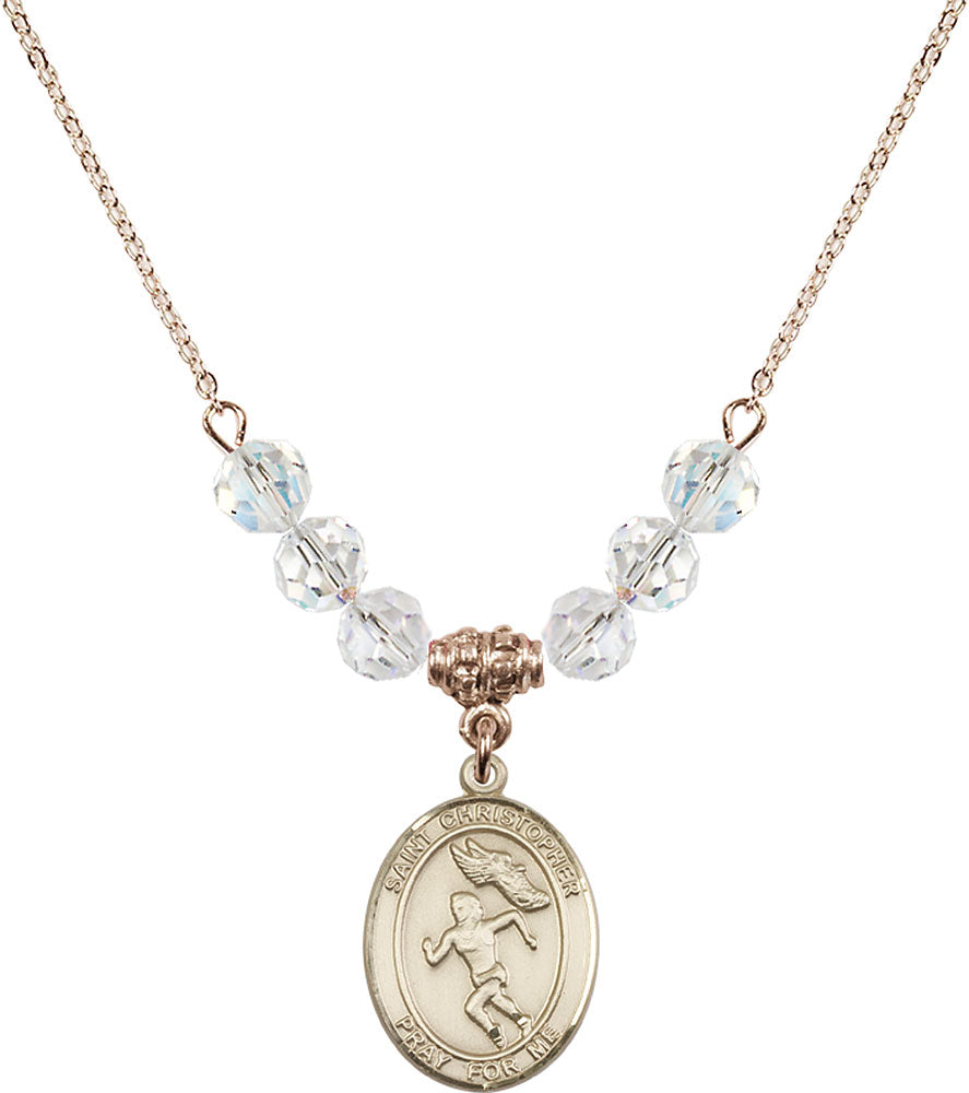 14kt Gold Filled Saint Christopher/Track&Field-Women Birthstone Necklace with Crystal Beads - 8510