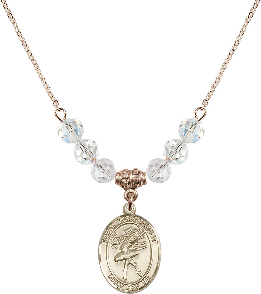 14kt Gold Filled Saint Christopher/Dance Birthstone Necklace with Crystal Beads - 8512