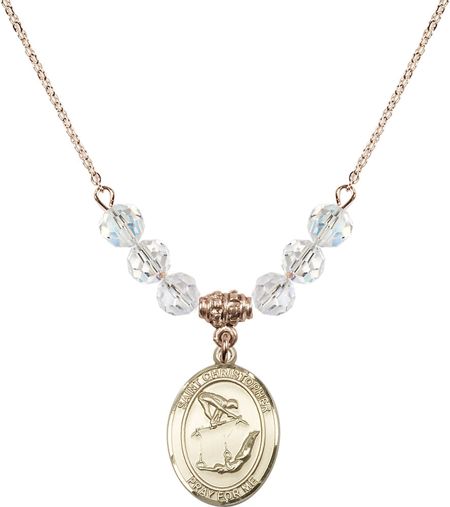 14kt Gold Filled Saint Christopher/Gymnastics Birthstone Necklace with Crystal Beads - 8513
