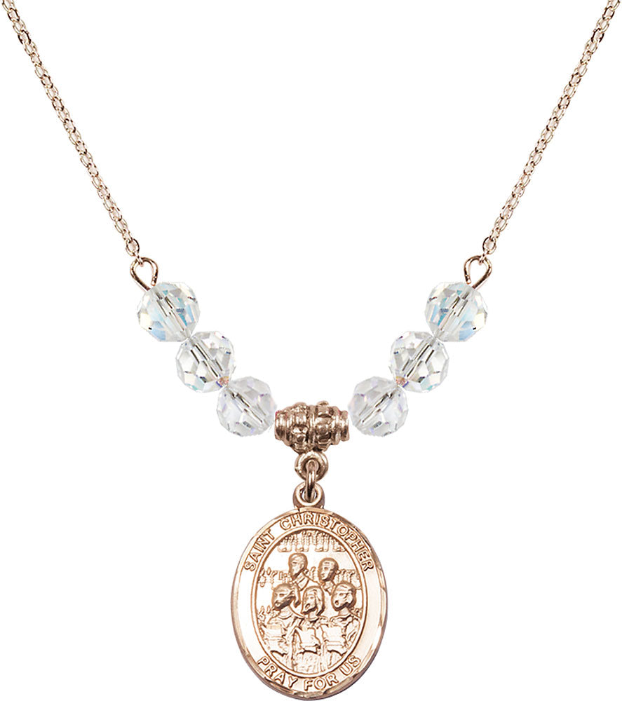 14kt Gold Filled Saint Christopher / Choir Birthstone Necklace with Crystal Beads - 8514