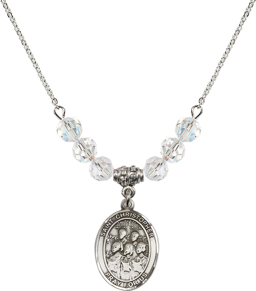 Sterling Silver Saint Christopher / Choir Birthstone Necklace with Crystal Beads - 8514
