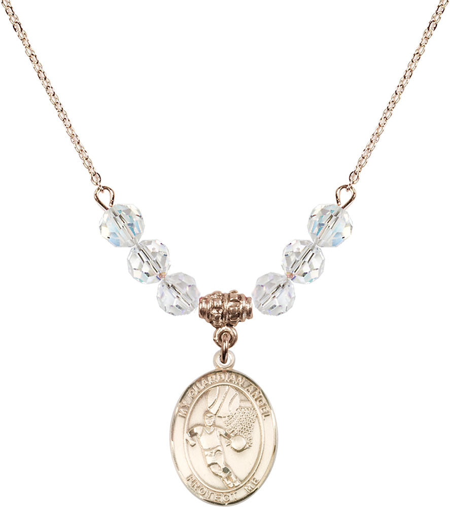 14kt Gold Filled Guardian Angel/Basketball Birthstone Necklace with Crystal Beads - 8702