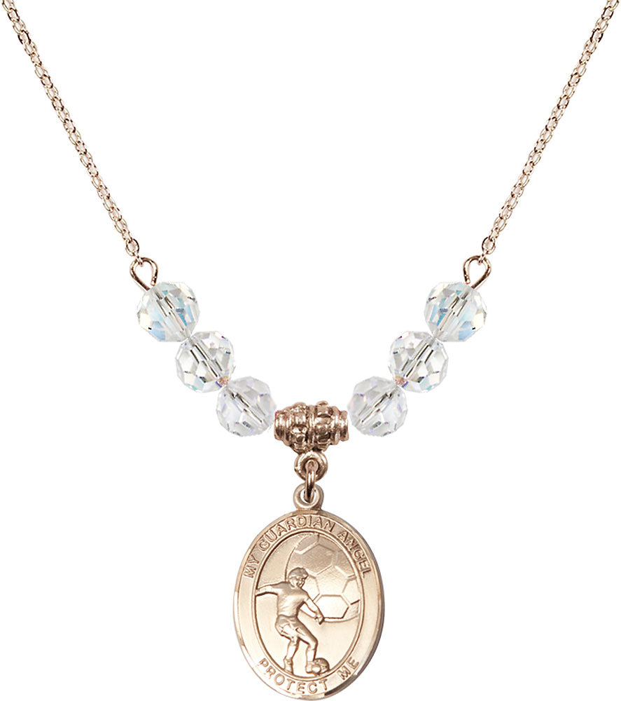 14kt Gold Filled Guardian Angel/Soccer Birthstone Necklace with Crystal Beads - 8703