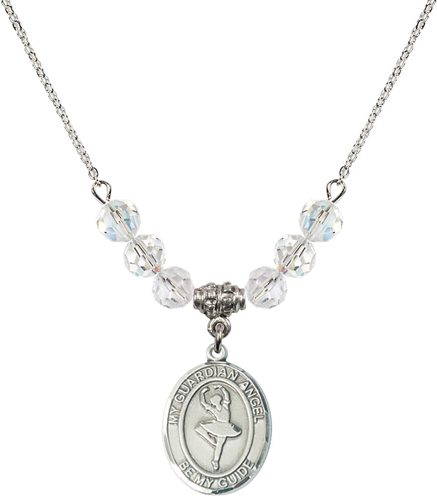 Sterling Silver Guardian Angel/Dance Birthstone Necklace with Crystal Beads - 8712