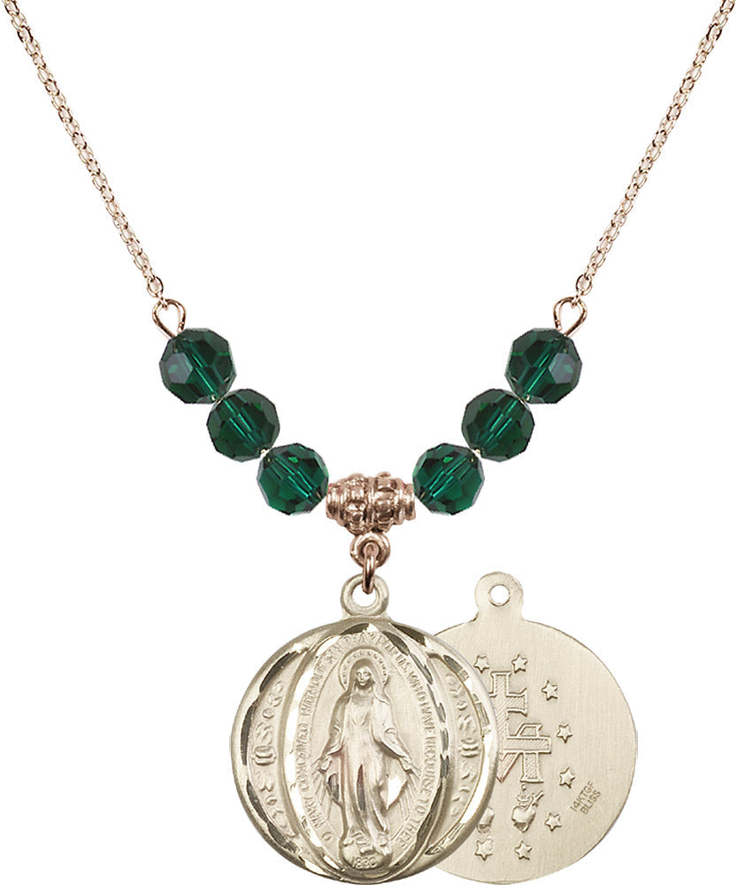 14kt Gold Filled Miraculous Birthstone Necklace with Emerald Beads - 0017