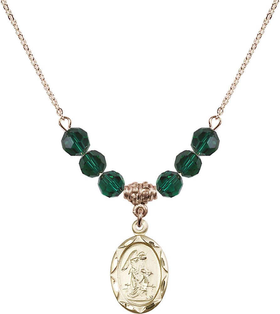 14kt Gold Filled Guardian Angel Birthstone Necklace with Emerald Beads - 0612