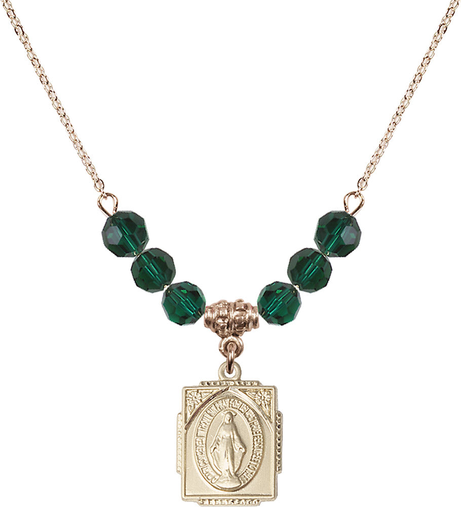 14kt Gold Filled Miraculous Birthstone Necklace with Emerald Beads - 0804