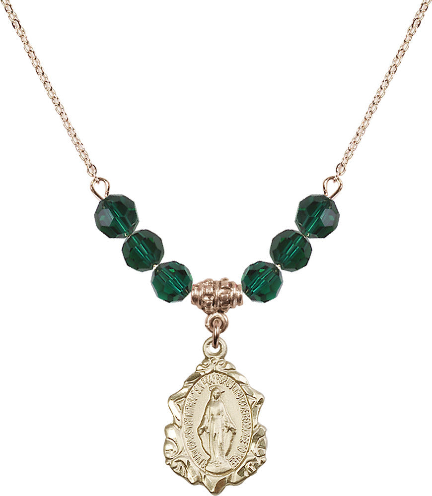 14kt Gold Filled Miraculous Birthstone Necklace with Emerald Beads - 0822