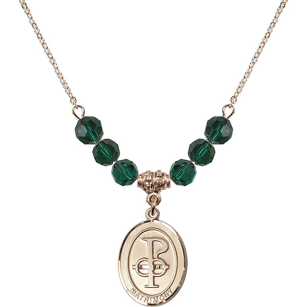 14kt Gold Filled Matrimony Birthstone Necklace with Emerald Beads - 0869