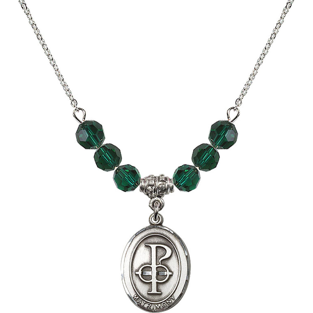 Sterling Silver Matrimony Birthstone Necklace with Emerald Beads - 0869