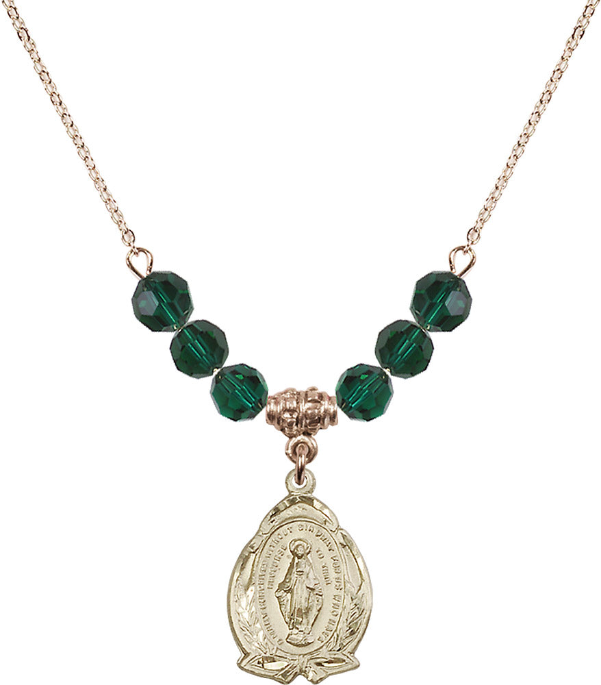 14kt Gold Filled Miraculous Birthstone Necklace with Emerald Beads - 1481