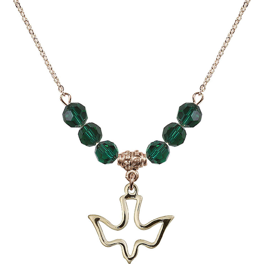 14kt Gold Filled Holy Spirit Birthstone Necklace with Emerald Beads - 1510