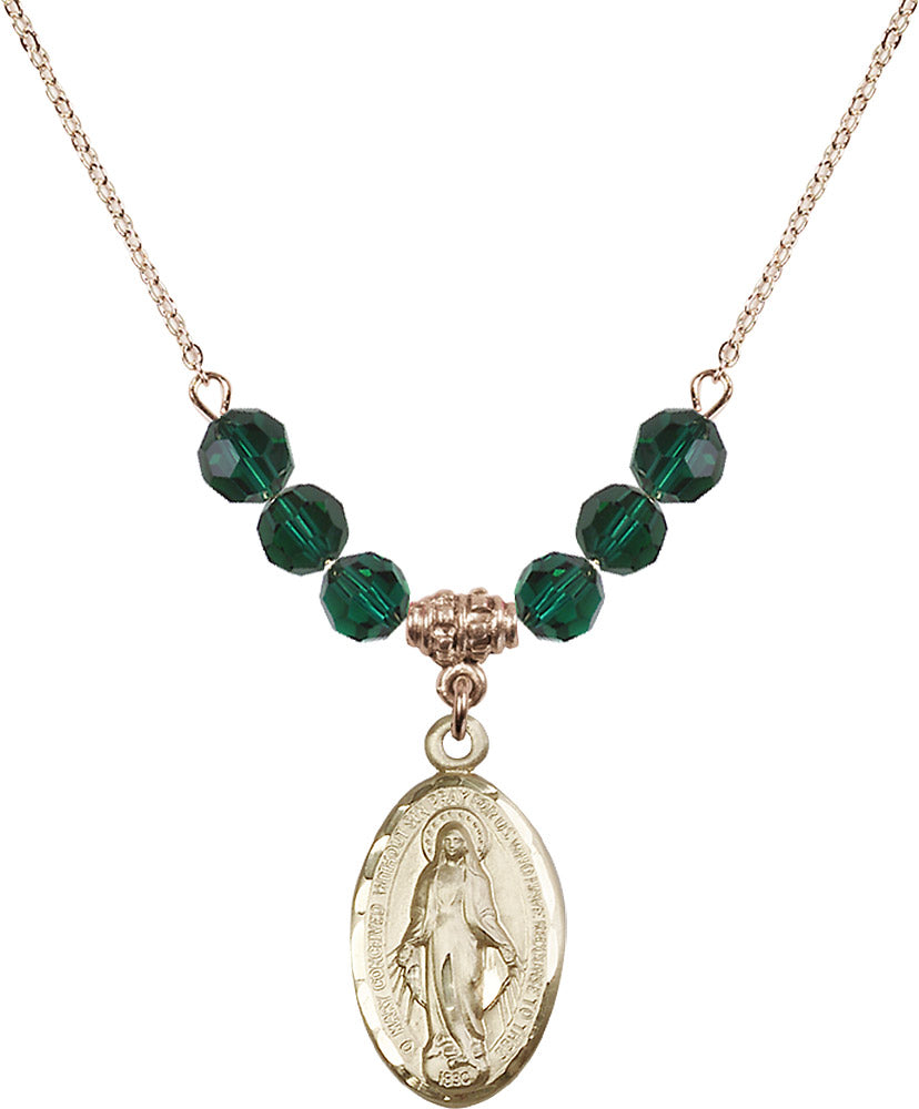 14kt Gold Filled Miraculous Birthstone Necklace with Emerald Beads - 1615