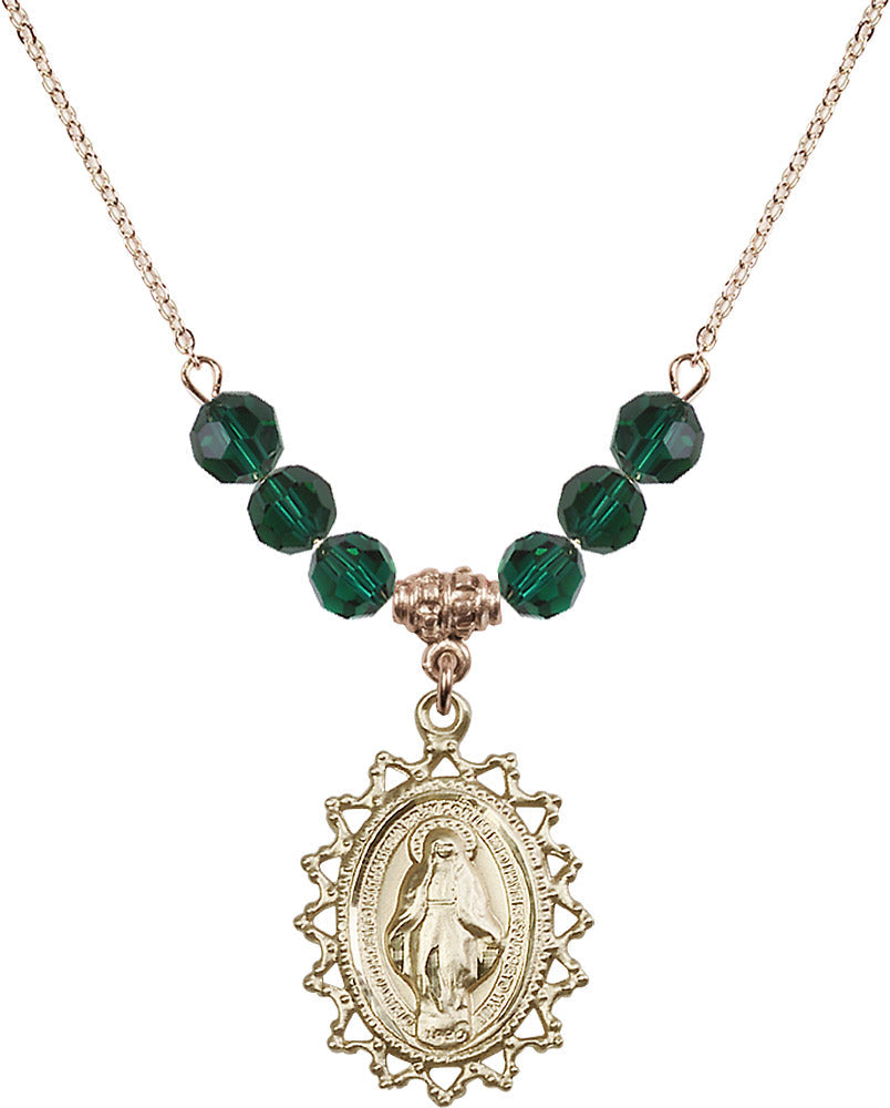 14kt Gold Filled Miraculous Birthstone Necklace with Emerald Beads - 1619
