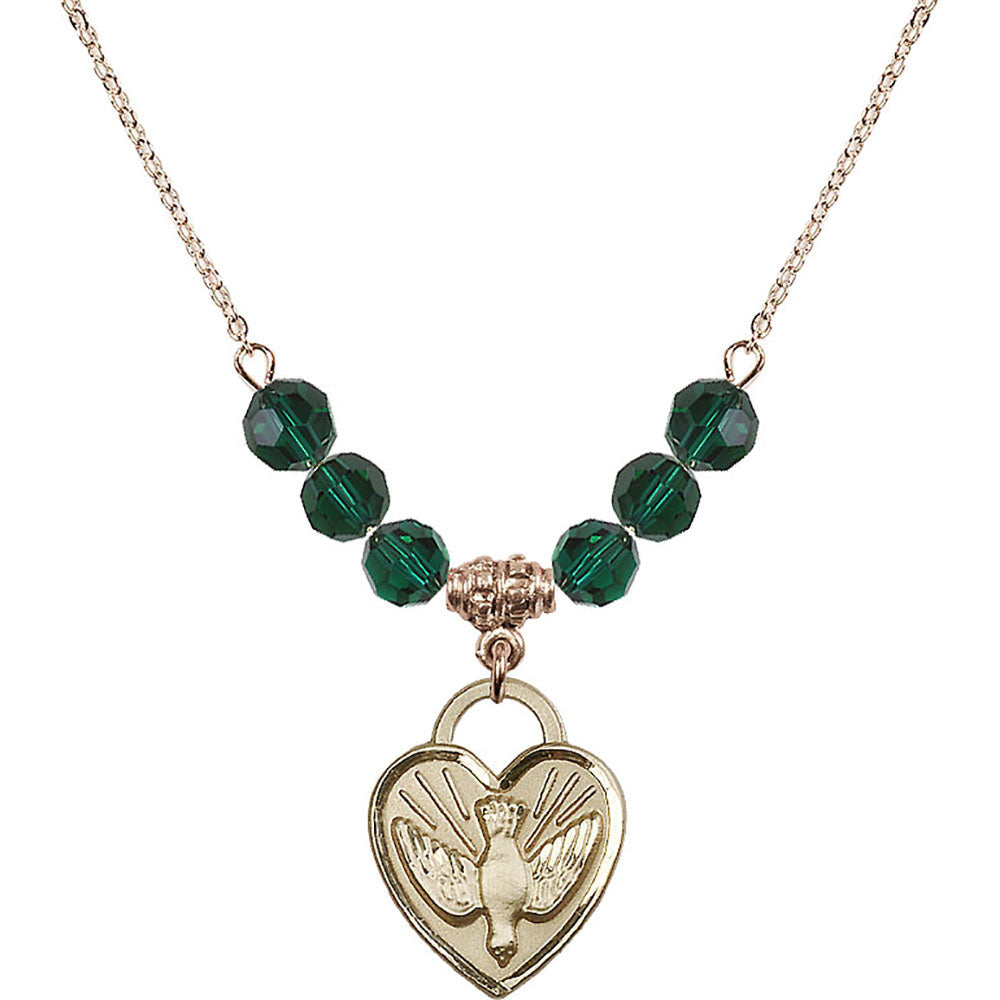 14kt Gold Filled Confirmation Heart Birthstone Necklace with Emerald Beads - 3205