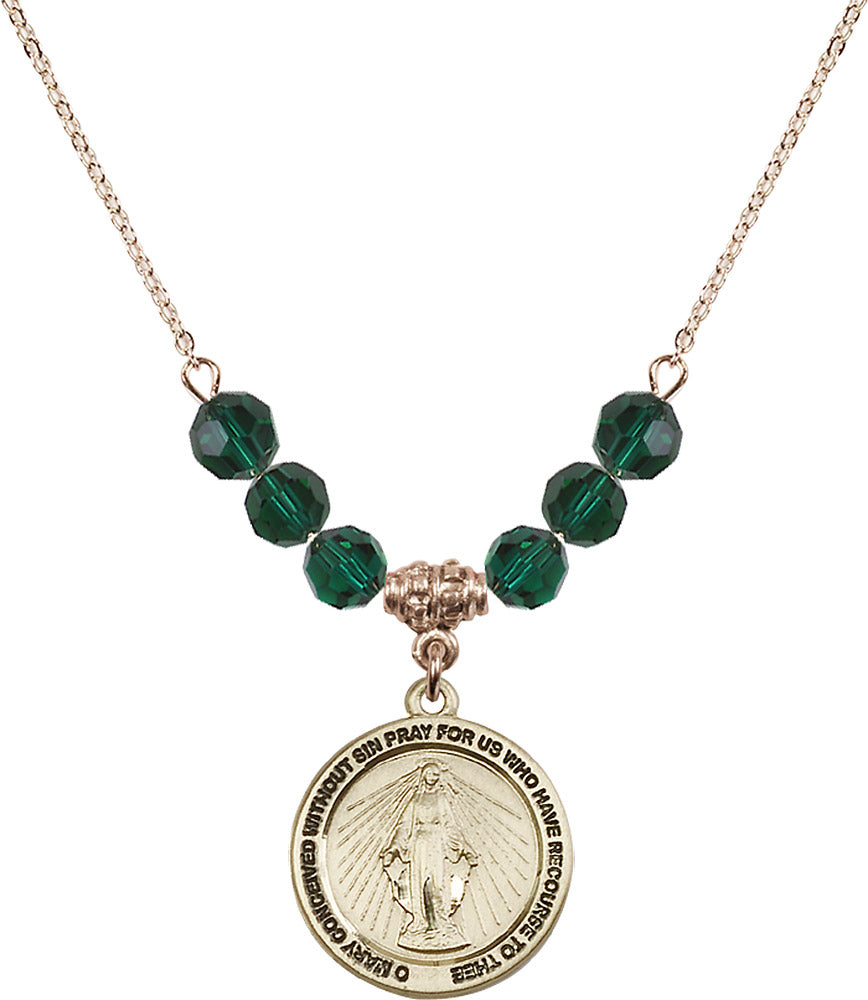 14kt Gold Filled Miraculous Birthstone Necklace with Emerald Beads - 4056
